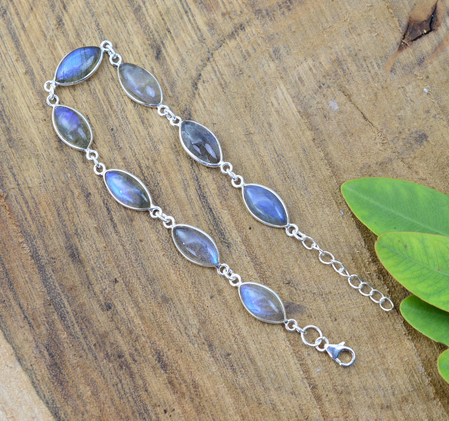 925 SOLID STERLING SILVER LABRADORITE HANDMADE BRACELET - 8.6 INCH
