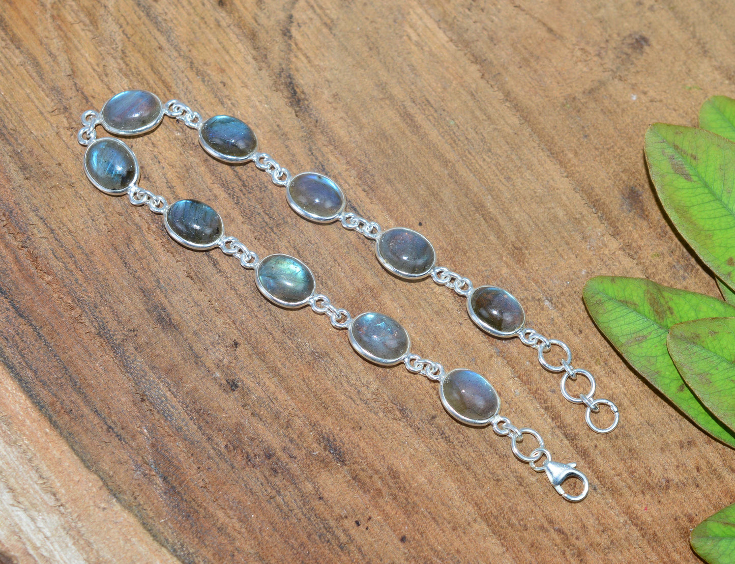 925 SOLID STERLING SILVER LABRADORITE HANDMADE BRACELET - 8 INCH