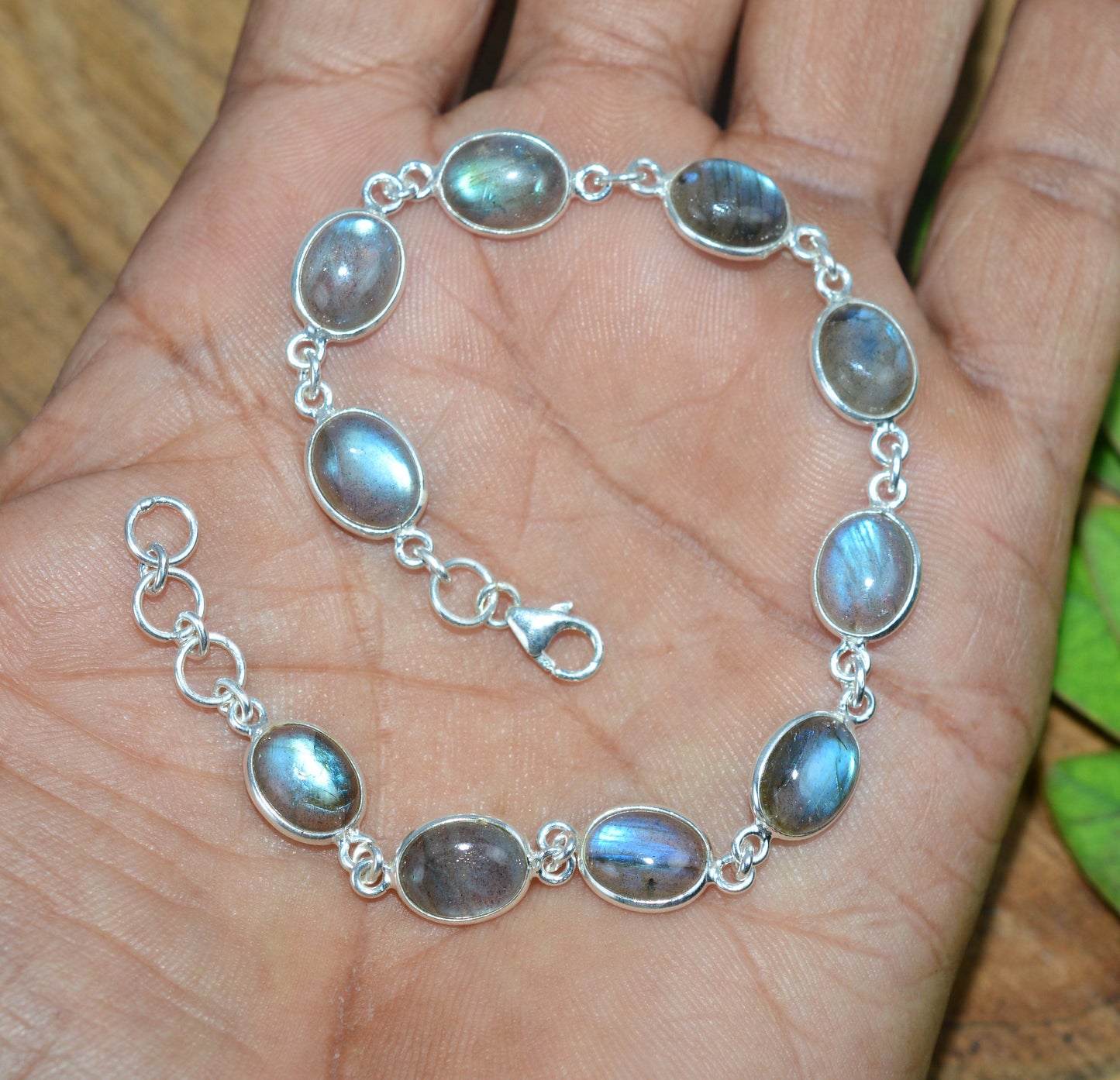 925 SOLID STERLING SILVER LABRADORITE HANDMADE BRACELET - 8 INCH