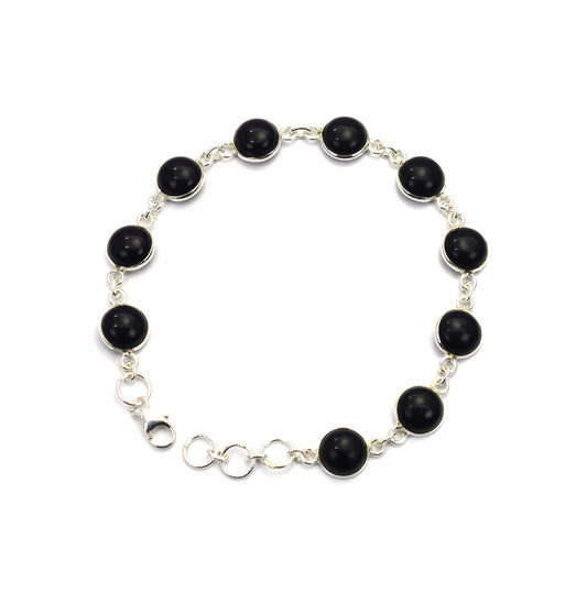 925 SOLID STERLING SILVER BLACK ONYX HANDMADE BRACELET -7.6 INCH