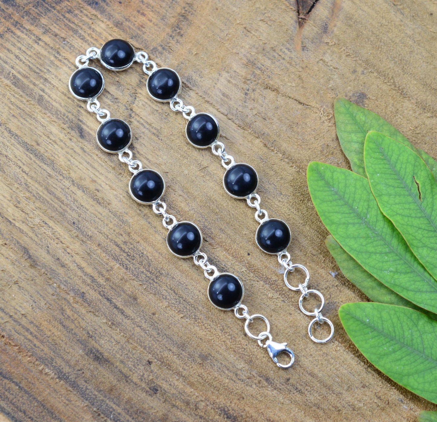 925 SOLID STERLING SILVER BLACK ONYX HANDMADE BRACELET -7.6 INCH