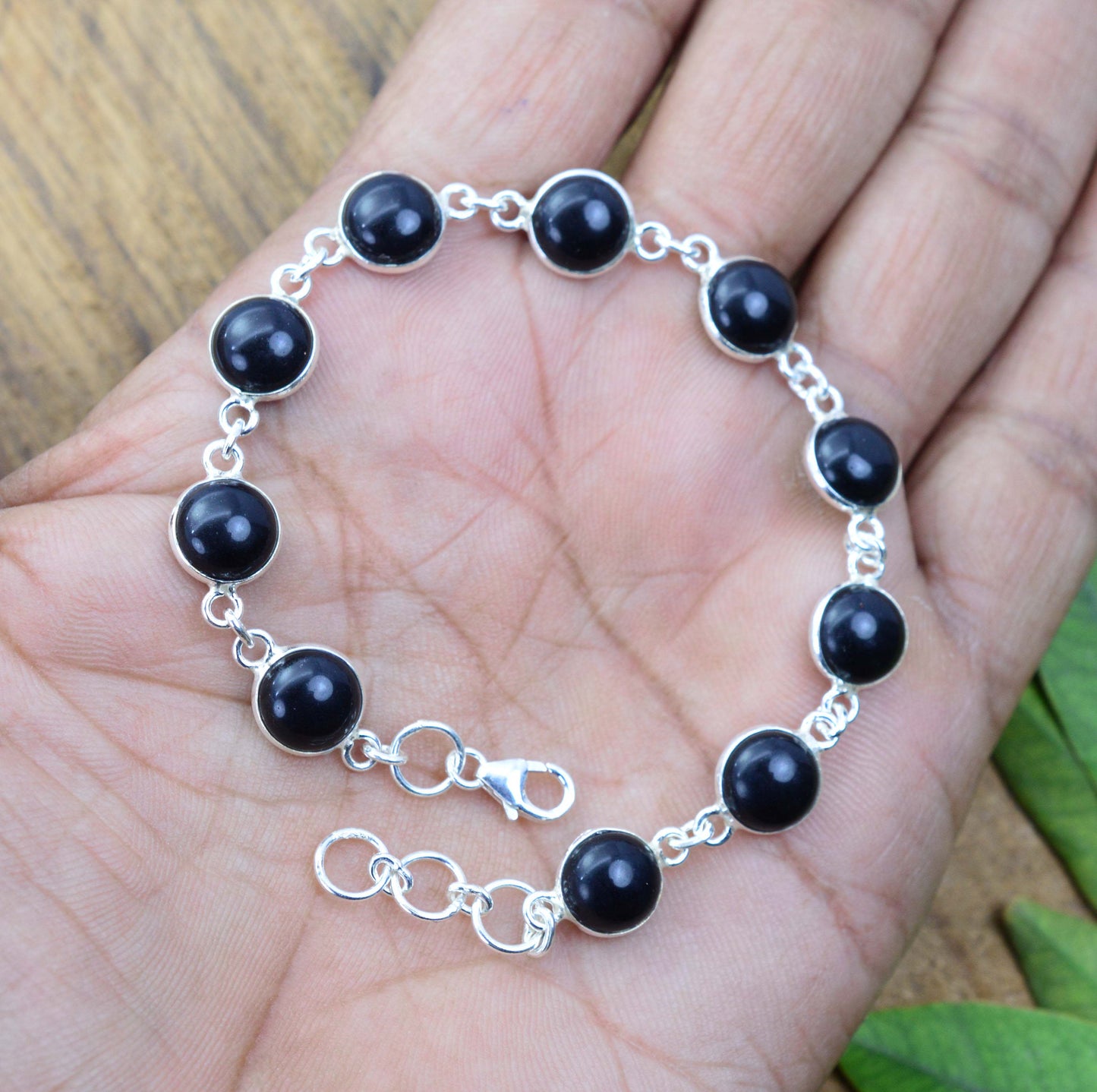 925 SOLID STERLING SILVER BLACK ONYX HANDMADE BRACELET -7.6 INCH