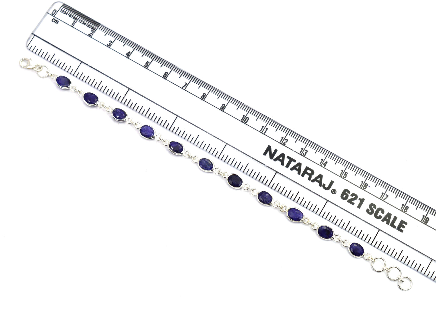 925 SOLID STERLING SILVER CUT Simulated Sapphire HANDMADE BRACELET -8 INCH
