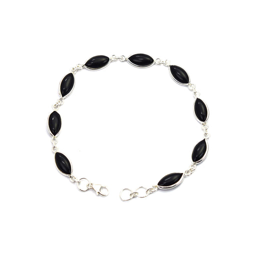 925  SOLID STERLING SILVER BLACK ONYX HANDMADE BRACELET -8.3 INCH
