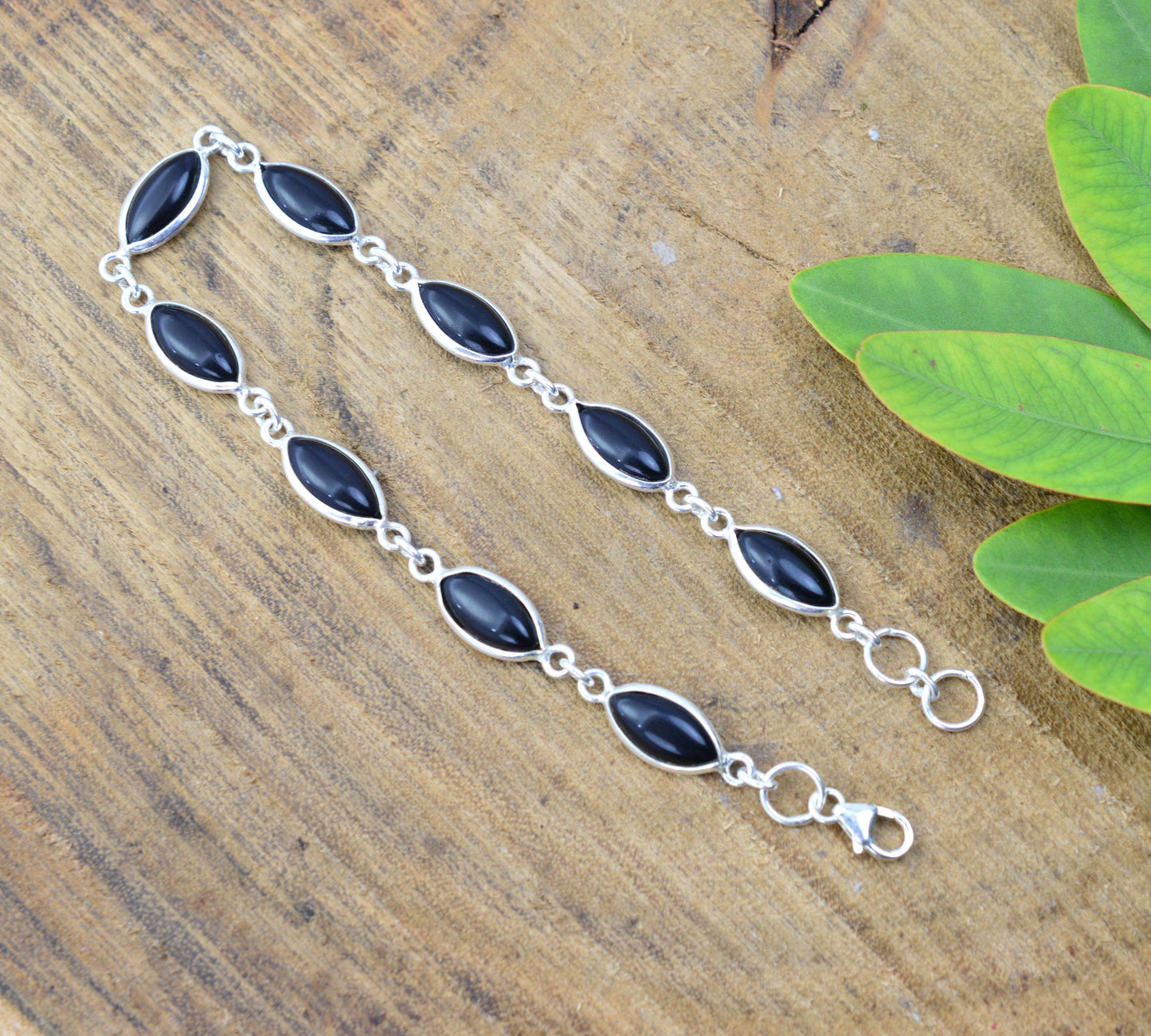 925  SOLID STERLING SILVER BLACK ONYX HANDMADE BRACELET -8.3 INCH
