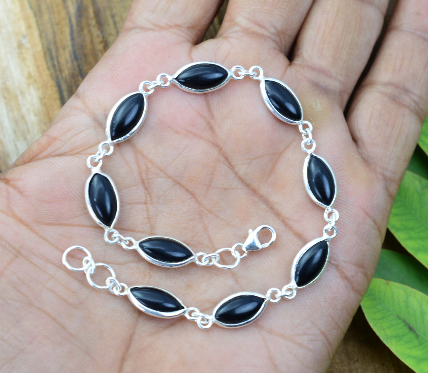 925  SOLID STERLING SILVER BLACK ONYX HANDMADE BRACELET -8.3 INCH