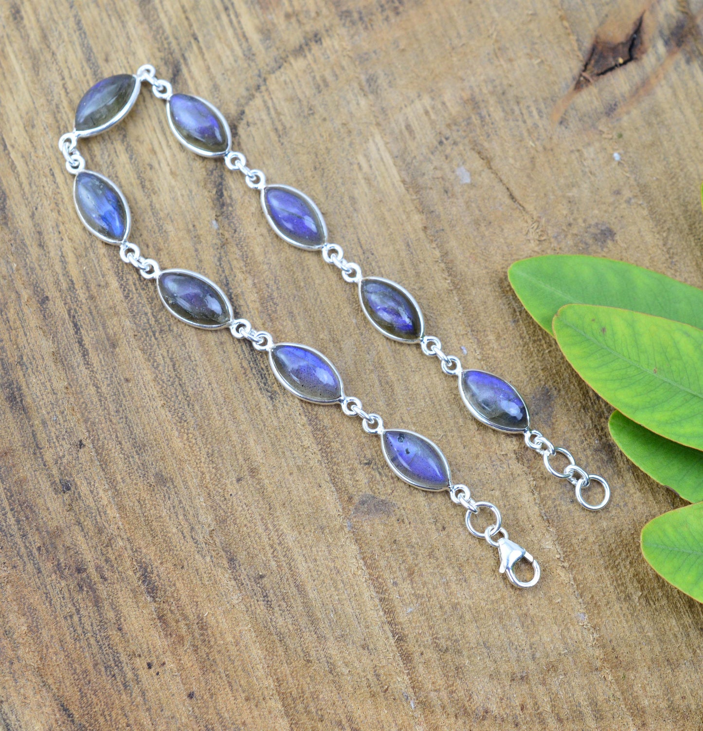 925 SOLID STERLING SILVER LABRADORITE HANDMADE BRACELET - 8.2 INCH