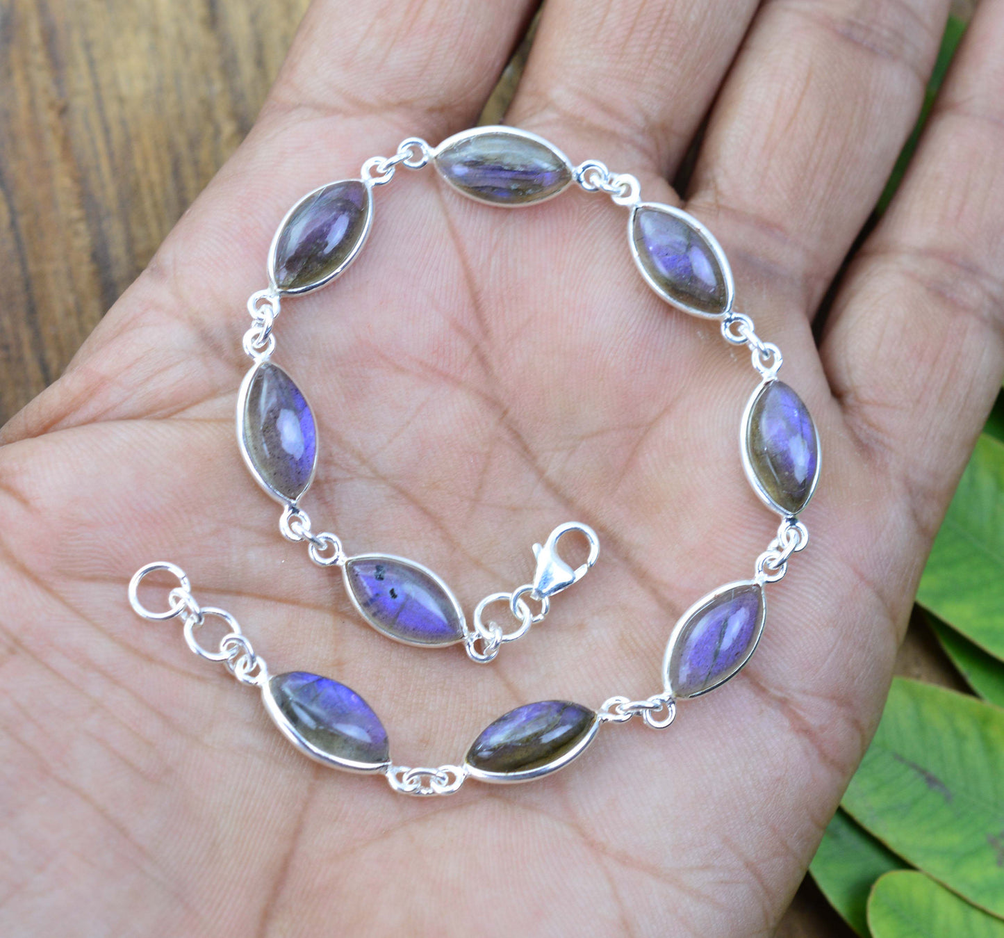 925 SOLID STERLING SILVER LABRADORITE HANDMADE BRACELET - 8.2 INCH