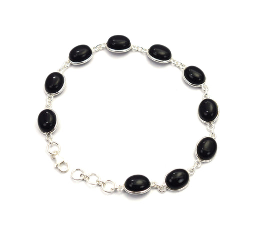 925 SOLID STERLING SILVER BLACK ONYX HANDMADE BRACELET -8.2 INCH