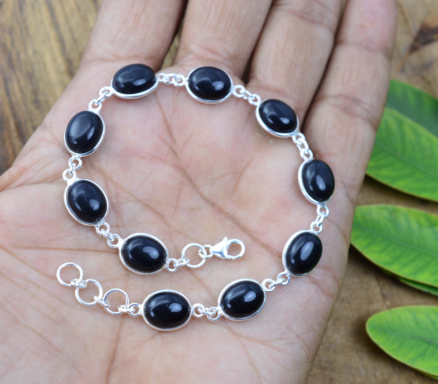 925 SOLID STERLING SILVER BLACK ONYX HANDMADE BRACELET -8.2 INCH
