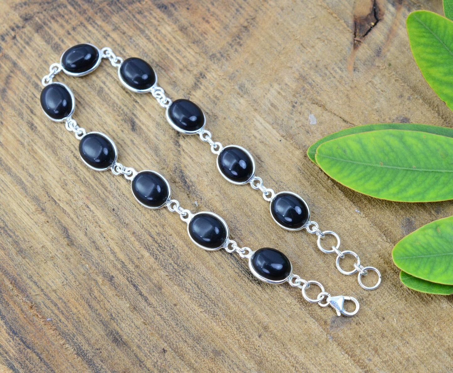 925 SOLID STERLING SILVER BLACK ONYX HANDMADE BRACELET -8.2 INCH