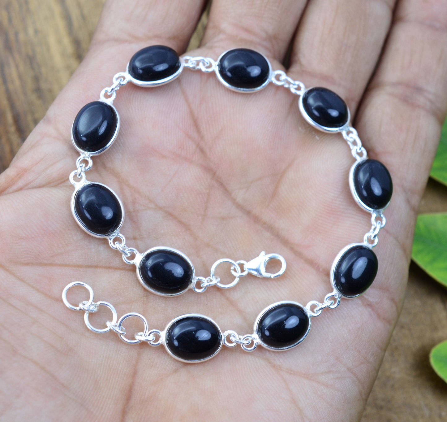 925 SOLID STERLING SILVER BLACK ONYX HANDMADE BRACELET -8.2 INCH