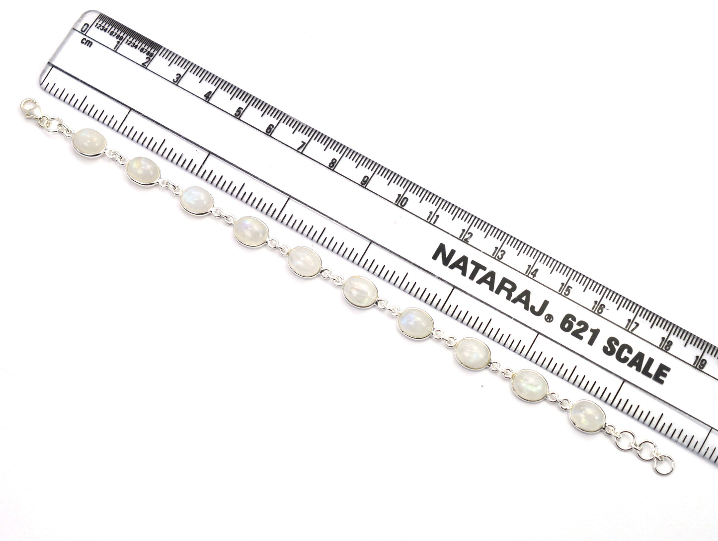 925 SOLID STERLING SILVER WHITE RAINBOW MOONSTONE HANDMADE BRACELET -8 INCH