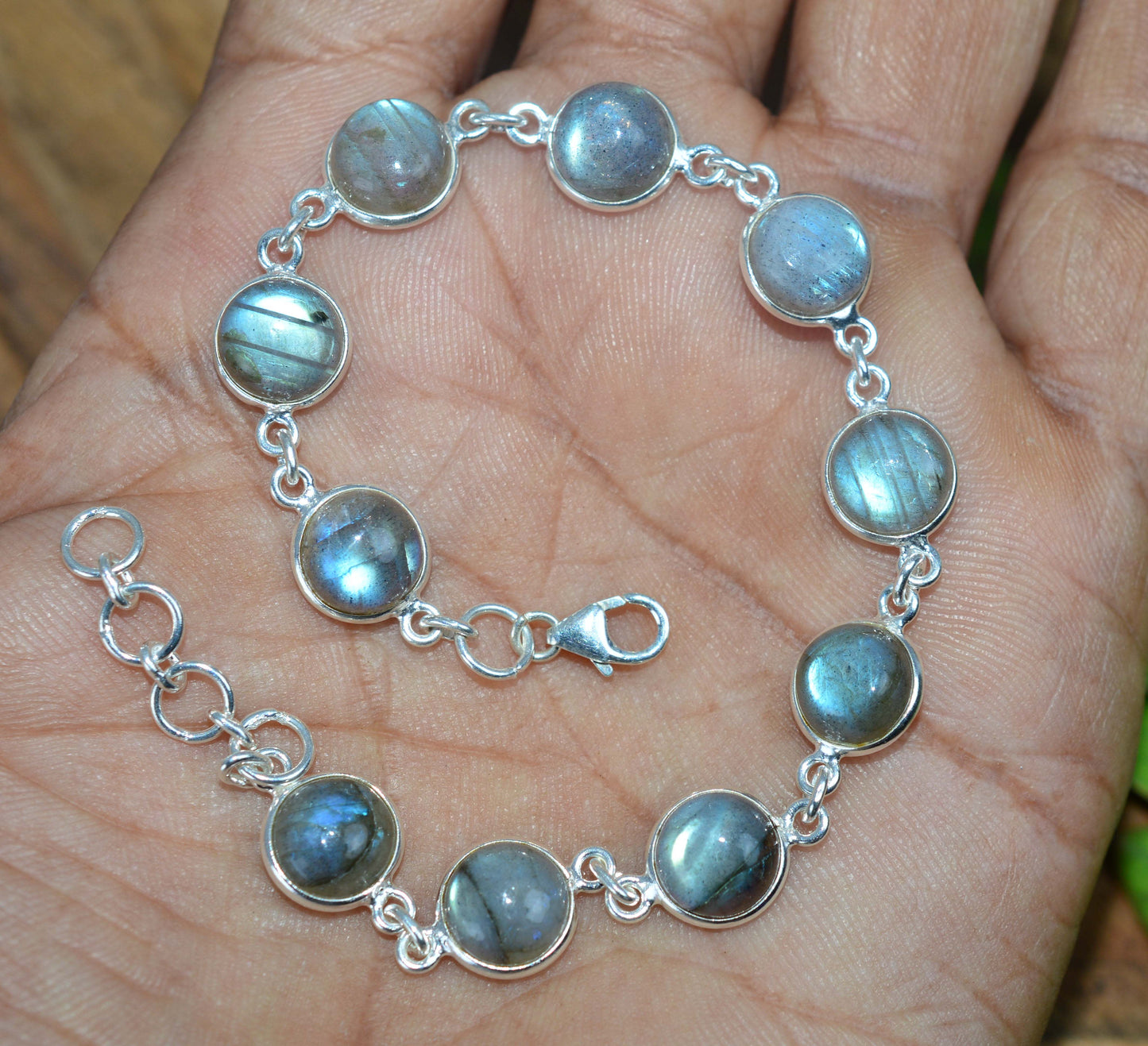 925 SOLID STERLING SILVER LABRADORITE HANDMADE BRACELET -7.8 INCH