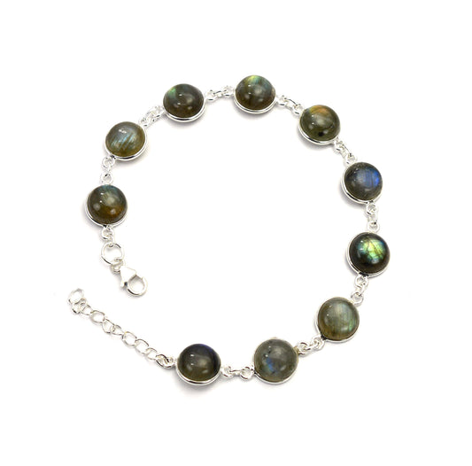 925 SOLID STERLING SILVER LABRADORITE HANDMADE BRACELET -8.5 INCH