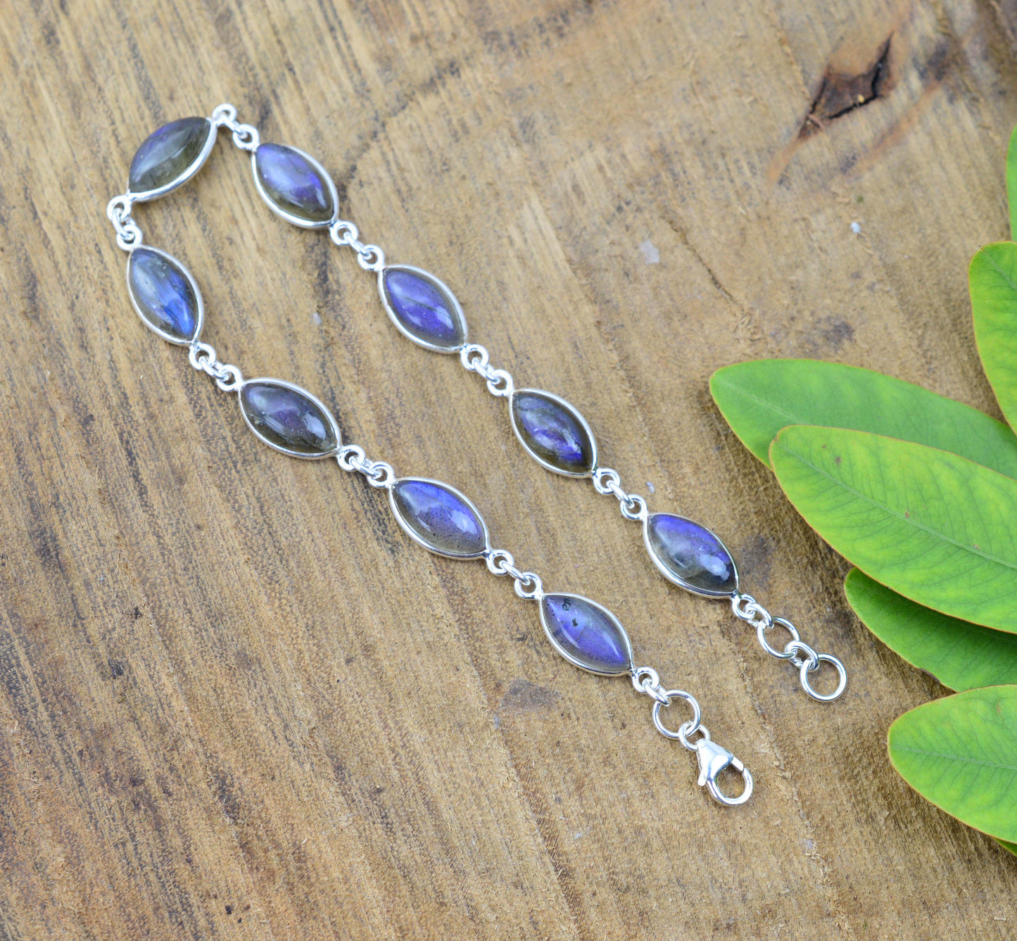 925 SOLID STERLING SILVER LABRADORITE HANDMADE BRACELET -8.1 INCH
