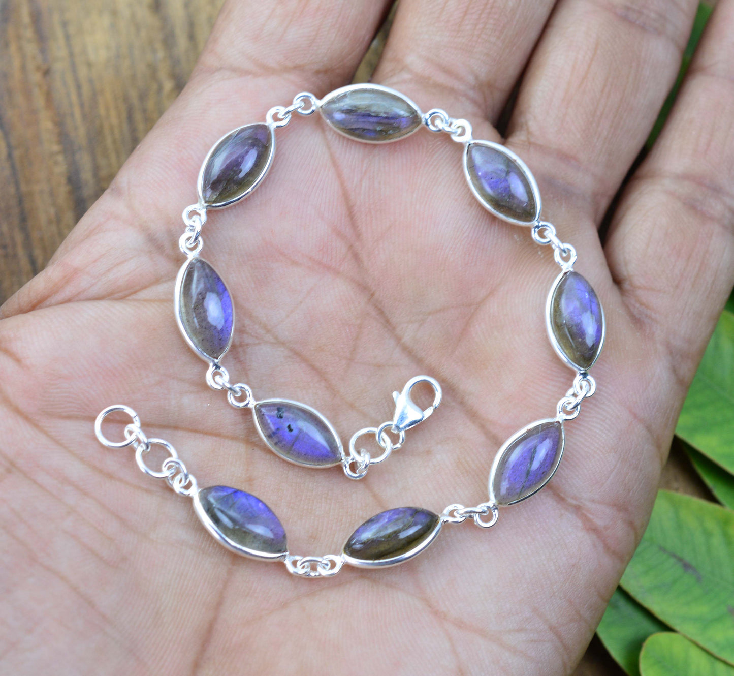 925 SOLID STERLING SILVER LABRADORITE HANDMADE BRACELET -8.1 INCH