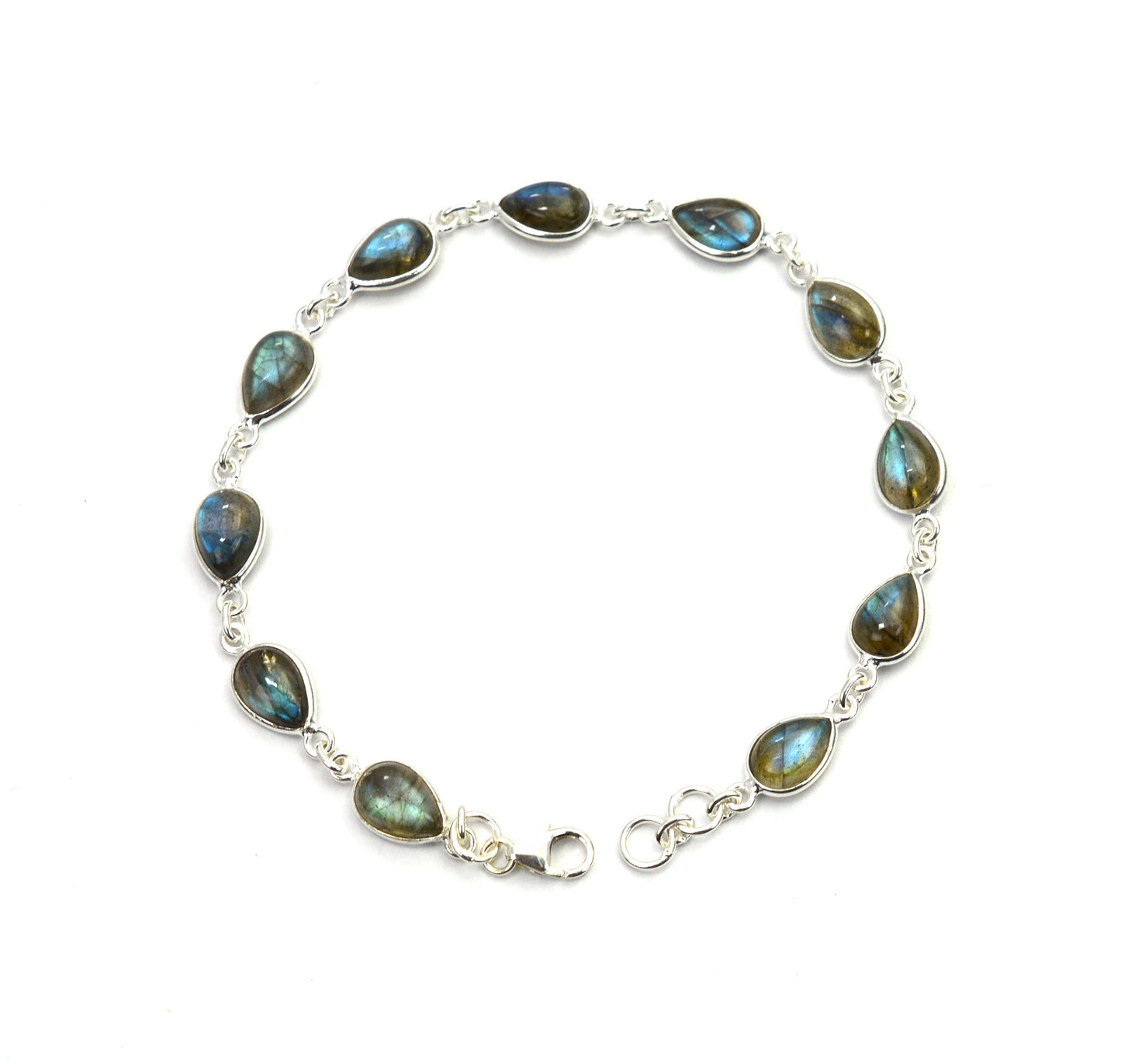 925 SOLID STERLING SILVER LABRADORITE HANDMADE BRACELET - 8.3 INCH