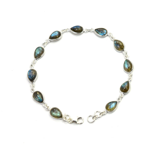 925 SOLID STERLING SILVER LABRADORITE HANDMADE BRACELET - 8.3 INCH
