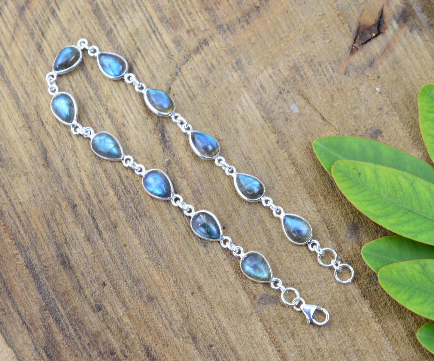 925 SOLID STERLING SILVER LABRADORITE HANDMADE BRACELET - 8.3 INCH
