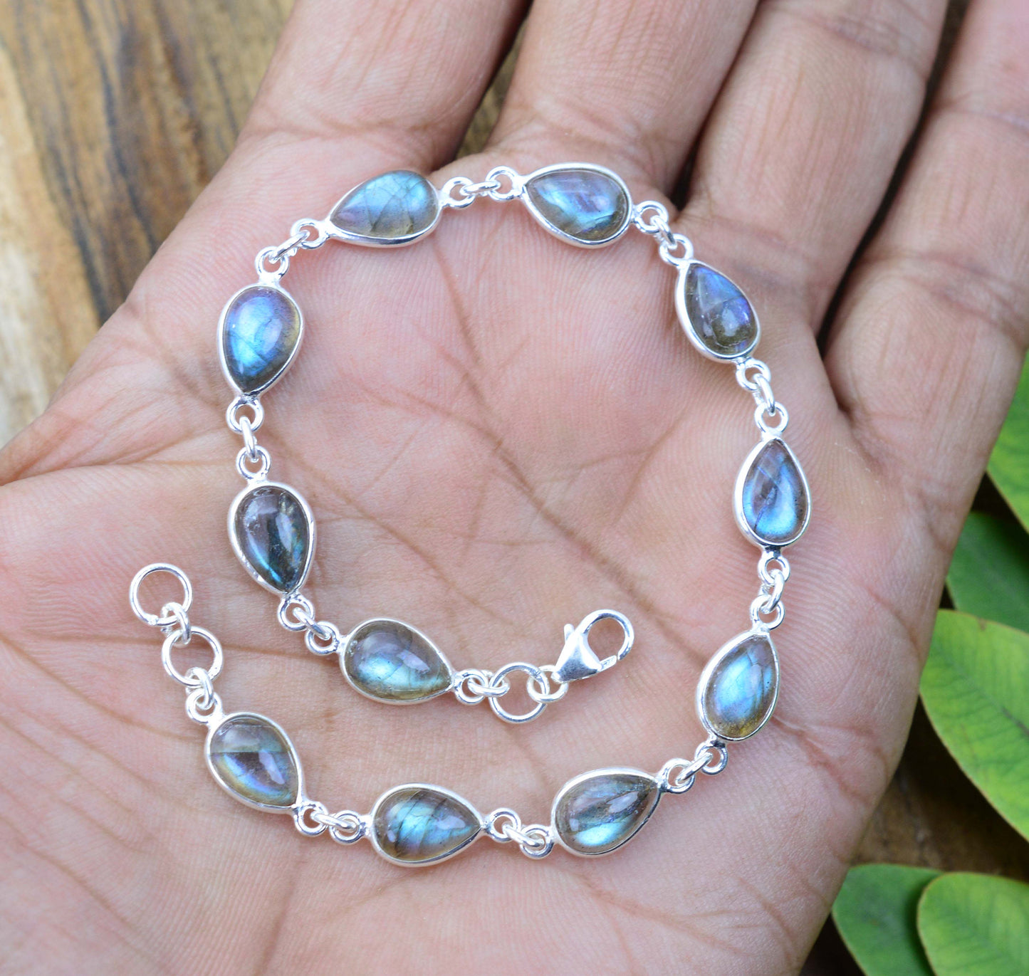 925 SOLID STERLING SILVER LABRADORITE HANDMADE BRACELET - 8.3 INCH