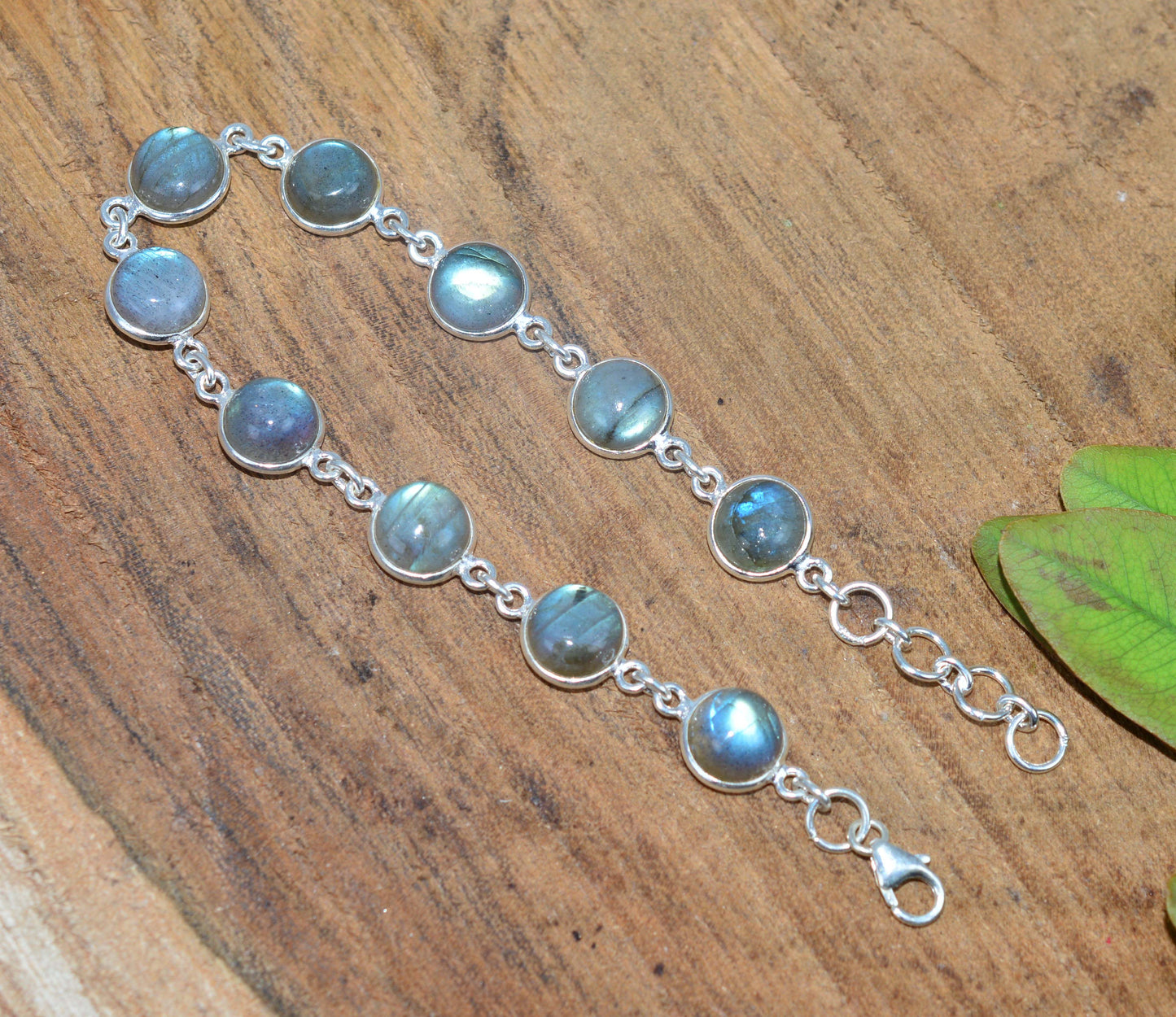 925 SOLID STERLING SILVER LABRADORITE HANDMADE BRACELET - 8 INCH