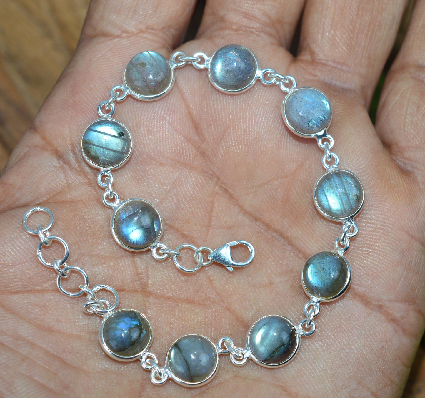 925 SOLID STERLING SILVER LABRADORITE HANDMADE BRACELET - 8 INCH