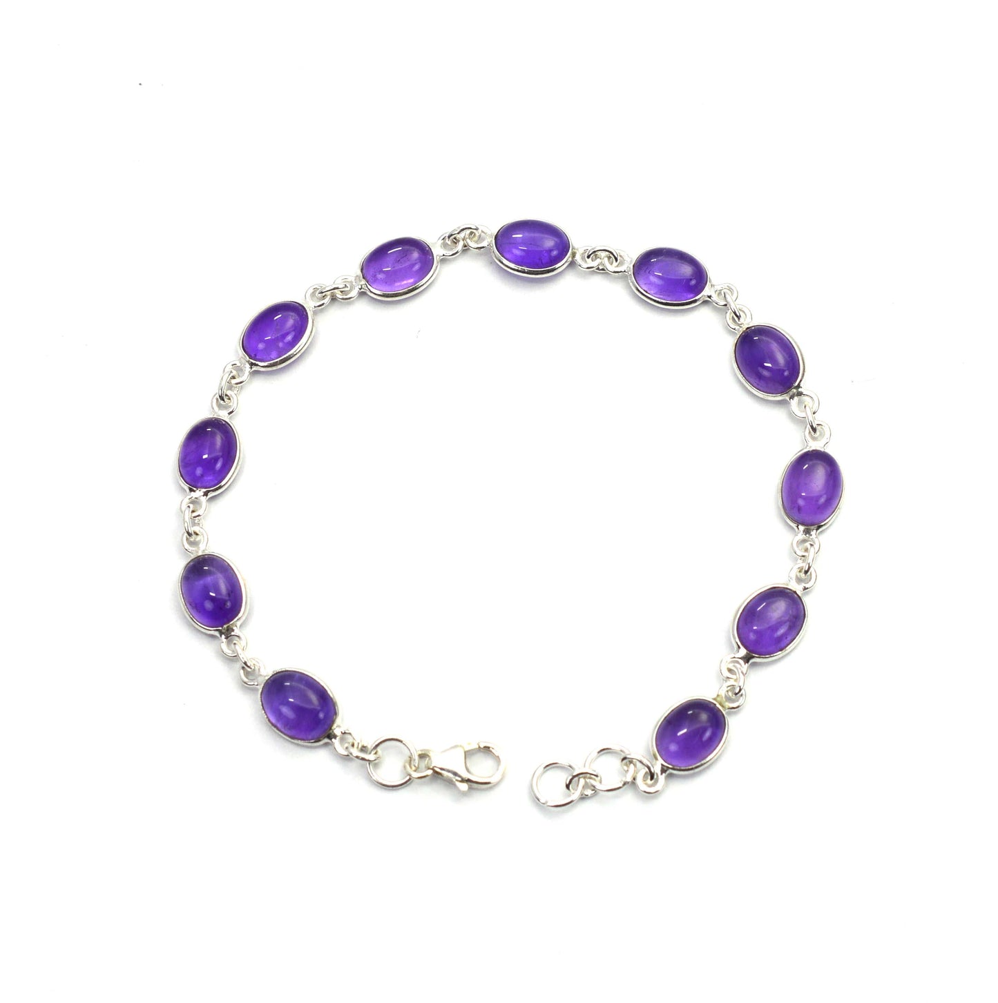 925 SOLID STERLING SILVER PURPLE AMETHYST HANDMADE BRACELET - 8 INCH