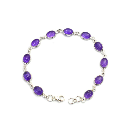 925 SOLID STERLING SILVER PURPLE AMETHYST HANDMADE BRACELET - 8 INCH