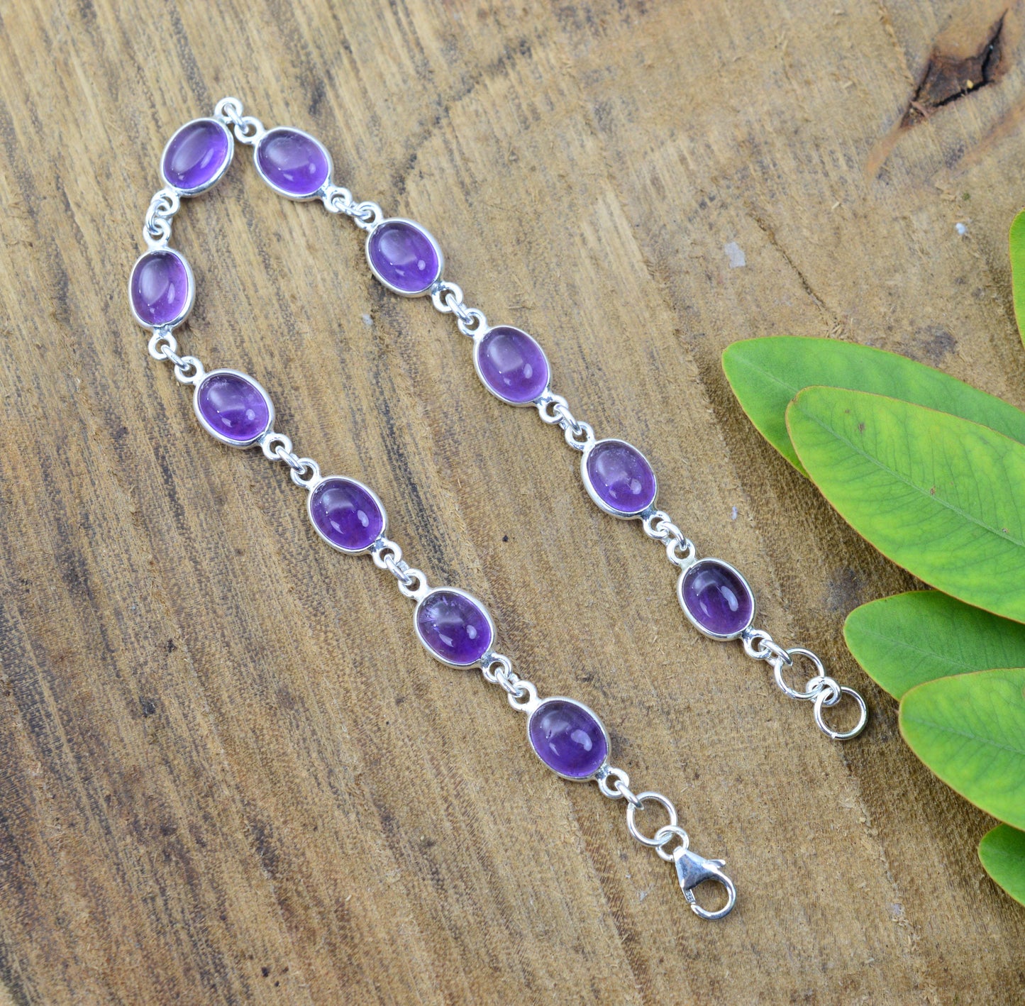 925 SOLID STERLING SILVER PURPLE AMETHYST HANDMADE BRACELET - 8 INCH