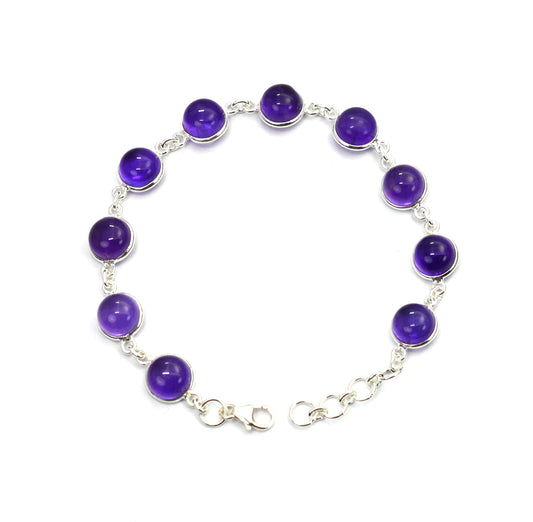 925 SOLID STERLING SILVER PURPLE AMETHYST HANDMADE BRACELET - 7.8 INCH