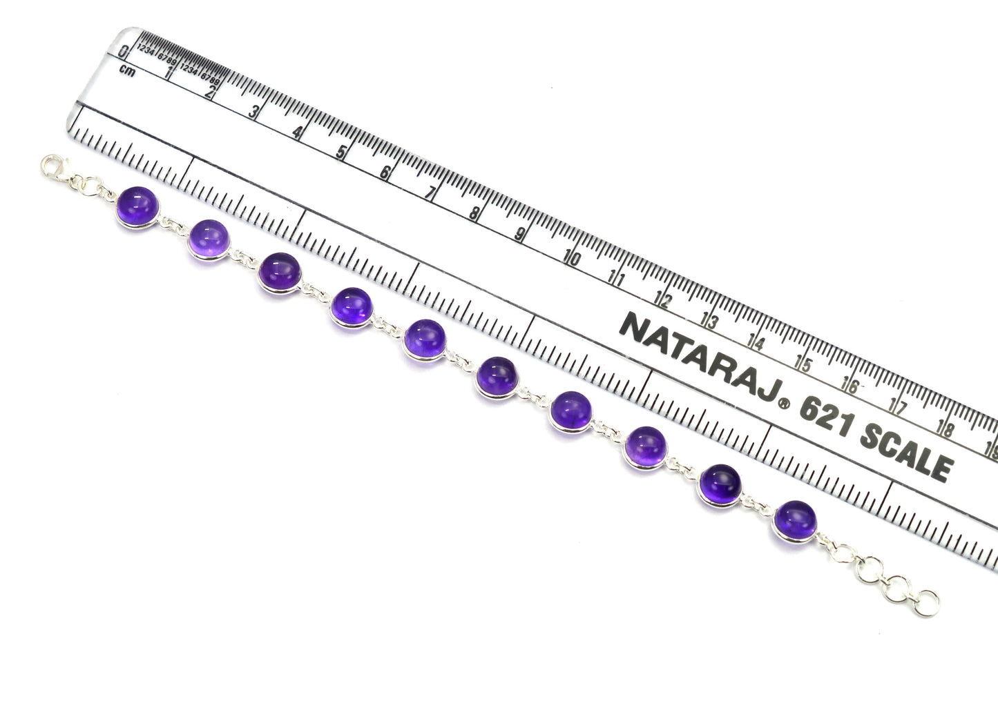 925 SOLID STERLING SILVER PURPLE AMETHYST HANDMADE BRACELET - 7.8 INCH