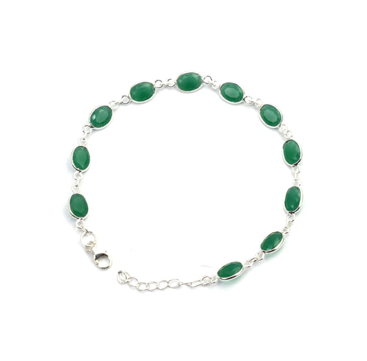 925 SOLID STERLING SILVER CUT Simulated Emerald HANDMADE BRACELET - 8.5 INCH