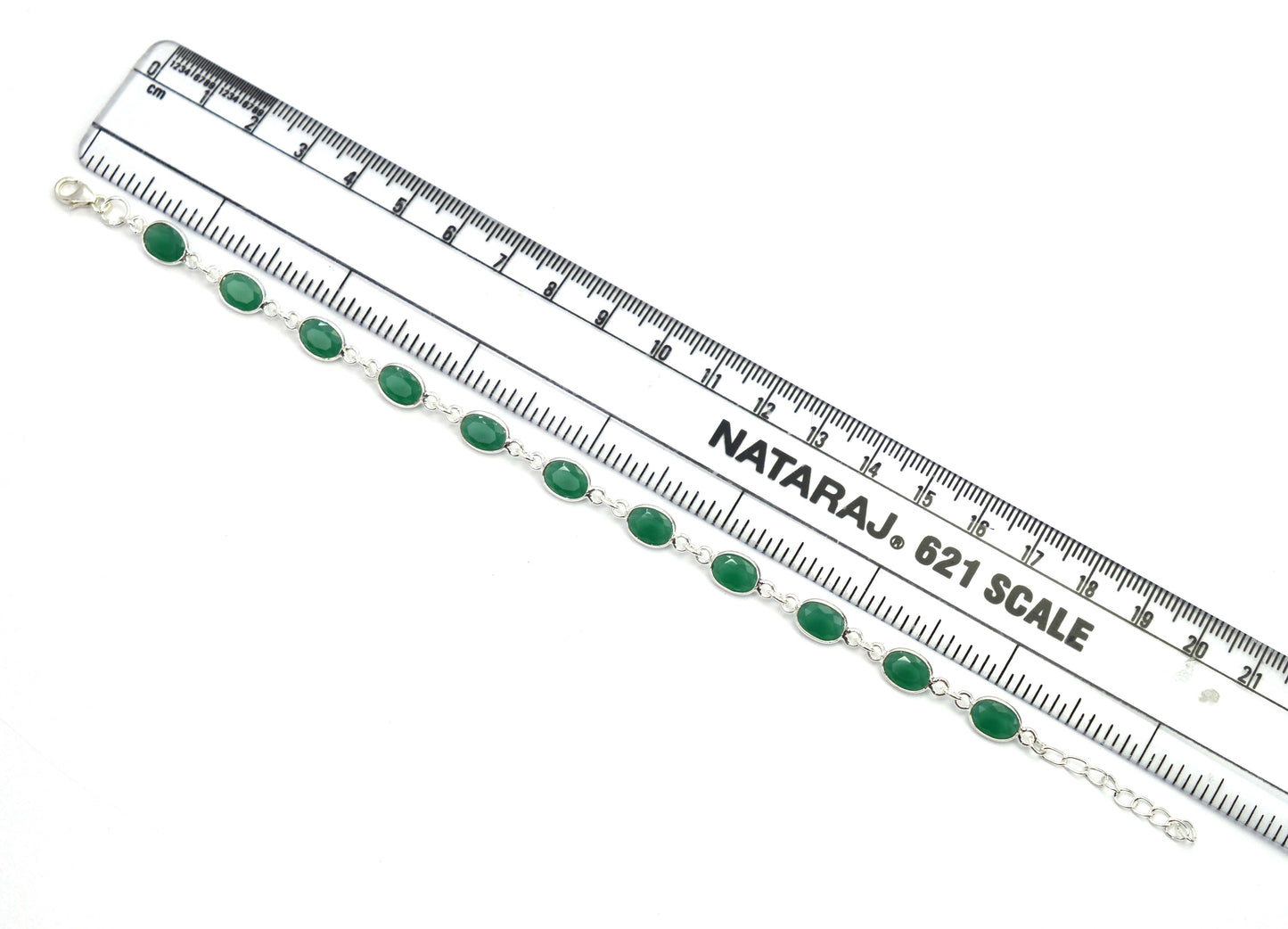 925 SOLID STERLING SILVER CUT Simulated Emerald HANDMADE BRACELET - 8.5 INCH