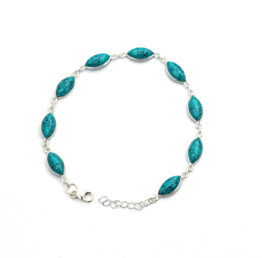 925 SOLID STERLING SILVER BLUE TURQUOISE HANDMADE BRACELET - 8.7 INCH
