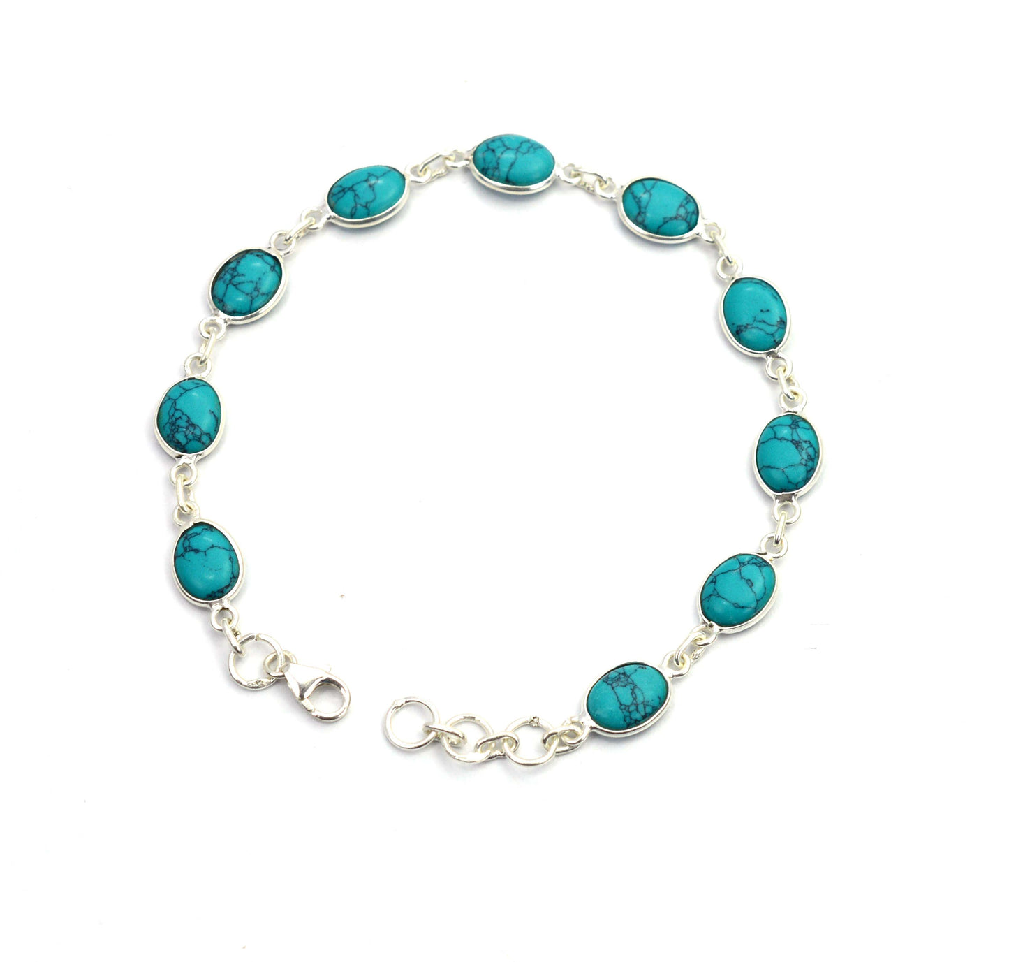 925 SOLID STERLING SILVER BLUE TURQUOISE HANDMADE BRACELET - 8.3 INCH
