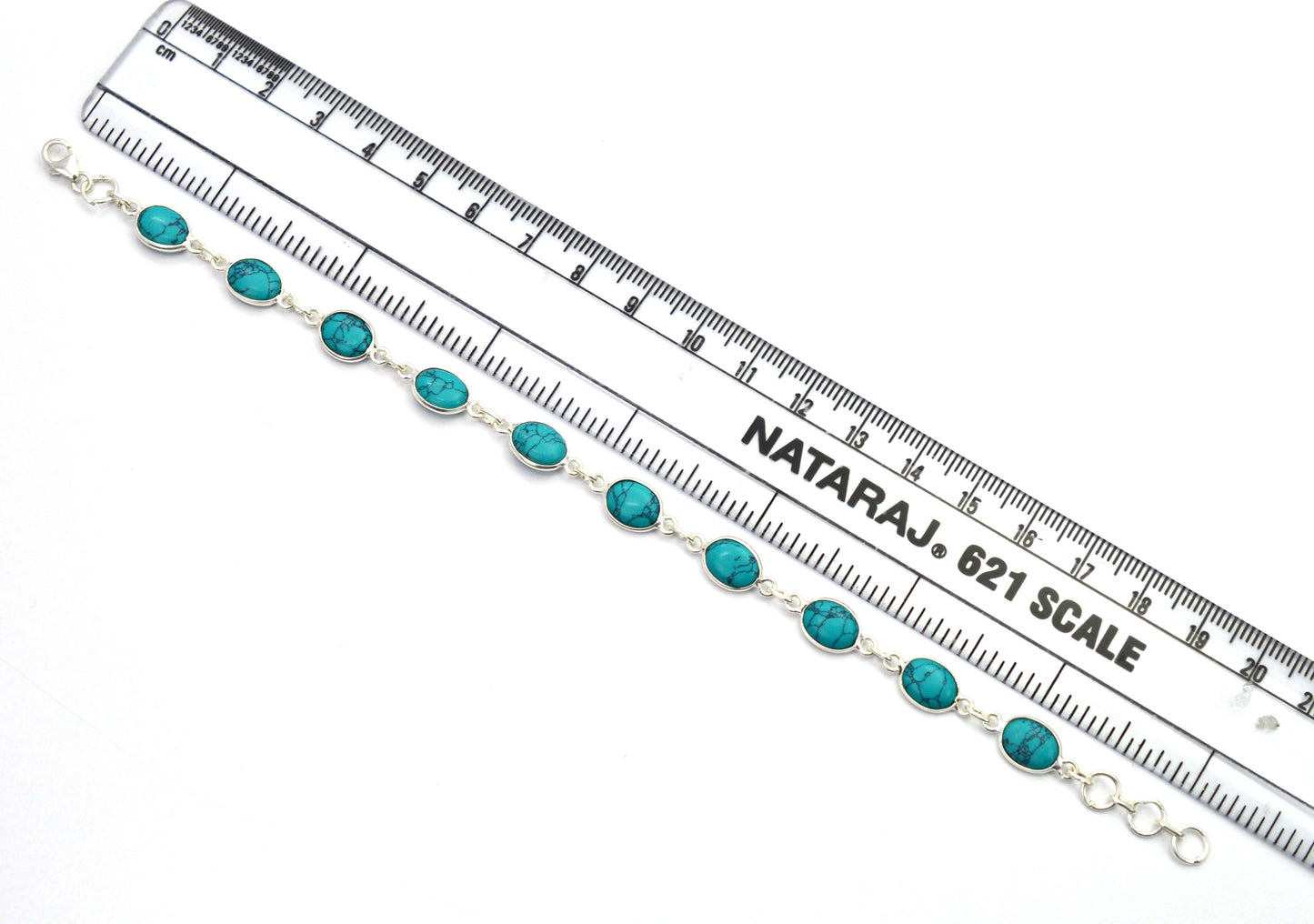 925 SOLID STERLING SILVER BLUE TURQUOISE HANDMADE BRACELET - 8.3 INCH