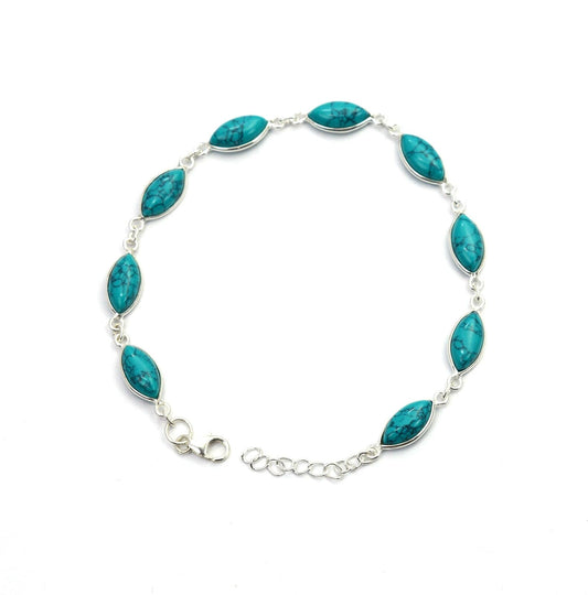 925 SOLID STERLING SILVER BLUE TURQUOISE HANDMADE BRACELET -9 INCH