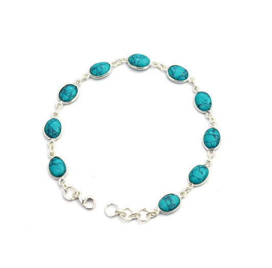 925 SOLID STERLING SILVER BLUE TURQUOISE HANDMADE BRACELET -8.5 INCH