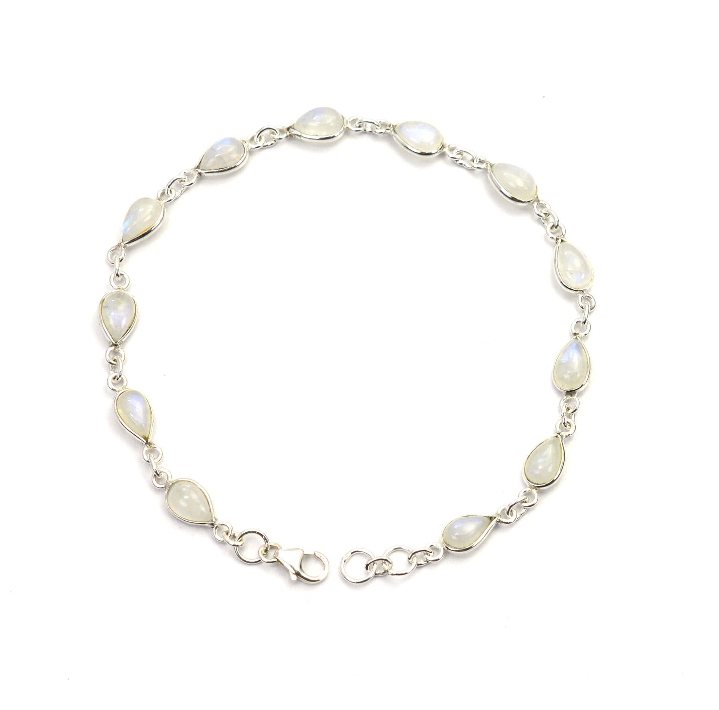 925 SOLID STERLING SILVER WHITE RAINBOW MOONSTONE HANDMADE BRACELET-8.7 INCH