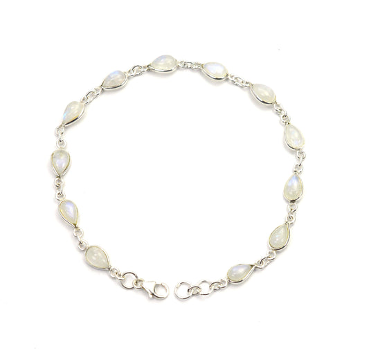 925 SOLID STERLING SILVER WHITE RAINBOW MOONSTONE HANDMADE BRACELET-8.7 INCH