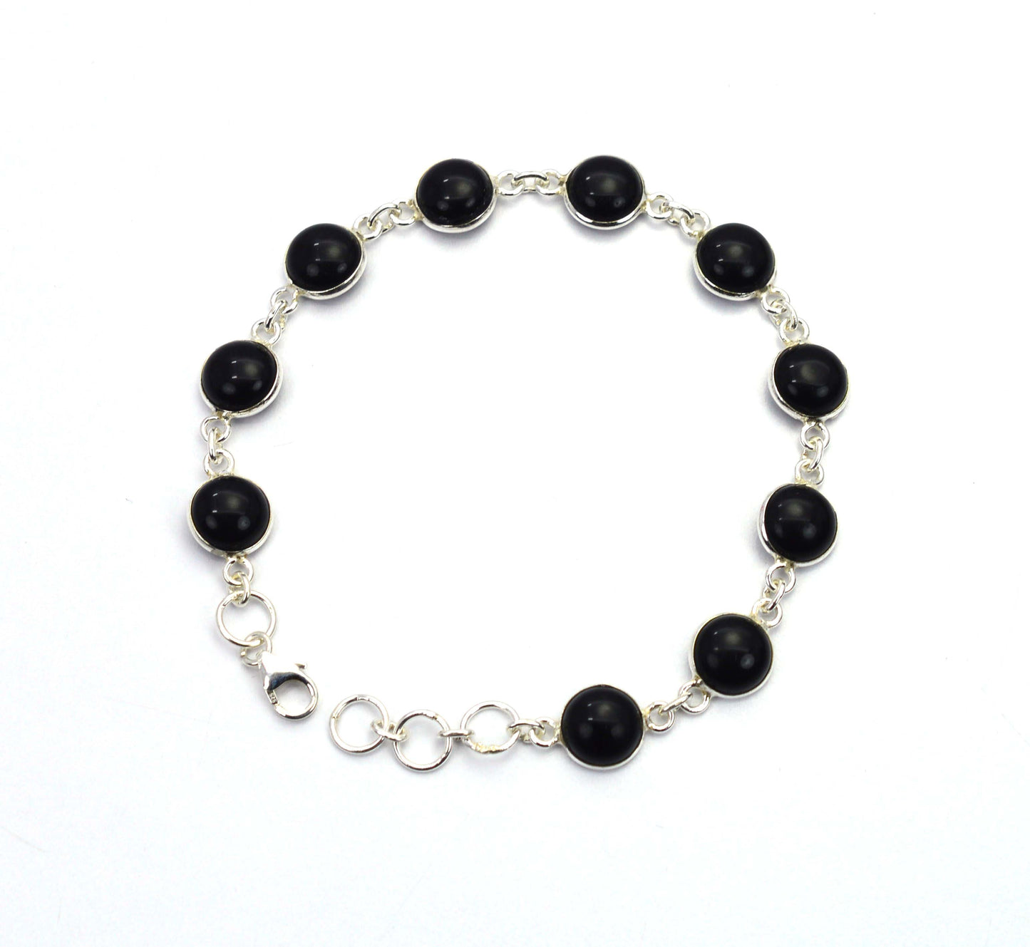 925 SOLID STERLING SILVER BLACK ONYX HANDMADE BRACELET -7.7 INCH