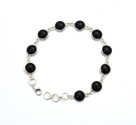 925 SOLID STERLING SILVER BLACK ONYX HANDMADE BRACELET -7.7 INCH