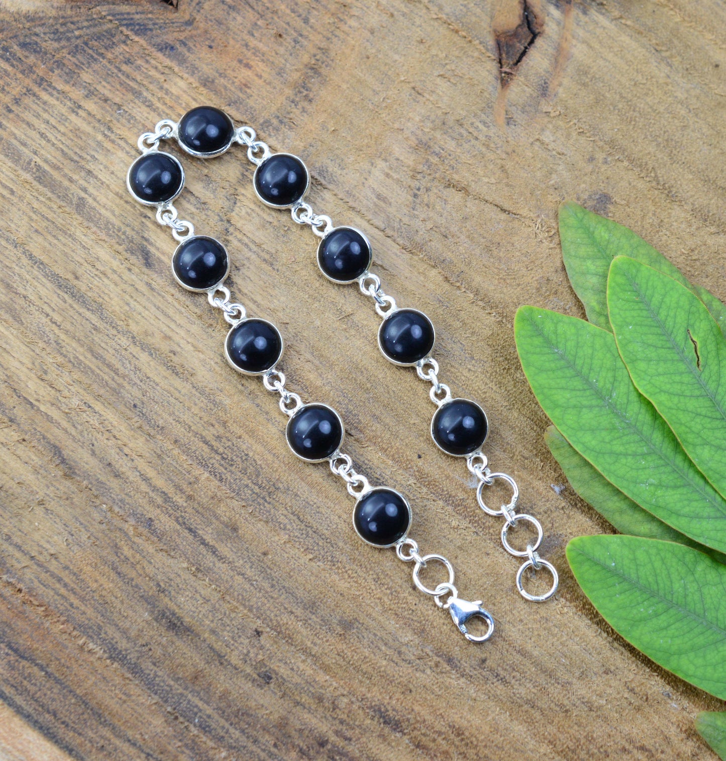 925 SOLID STERLING SILVER BLACK ONYX HANDMADE BRACELET -7.7 INCH