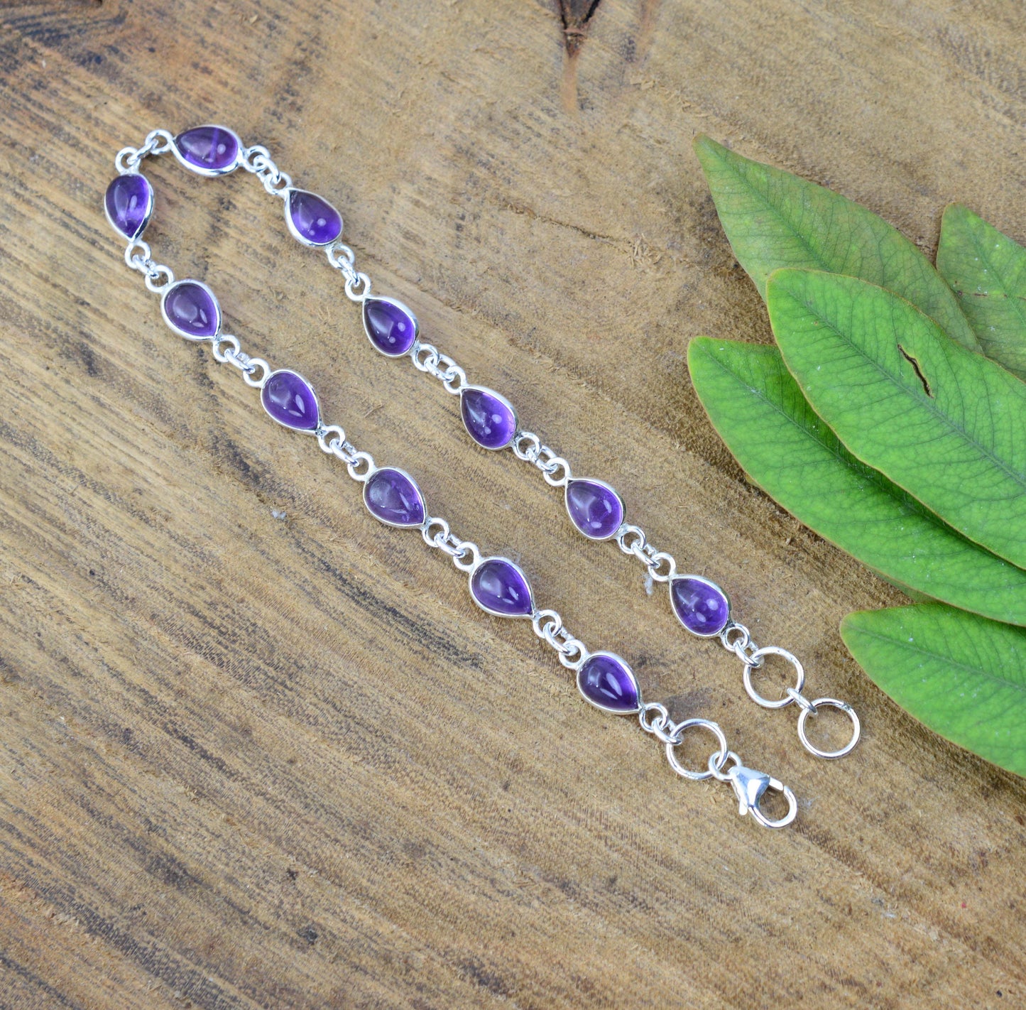 925 SOLID STERLING SILVER PURPLE AMETHYST HANDMADE BRACELET - 8.2  INCH