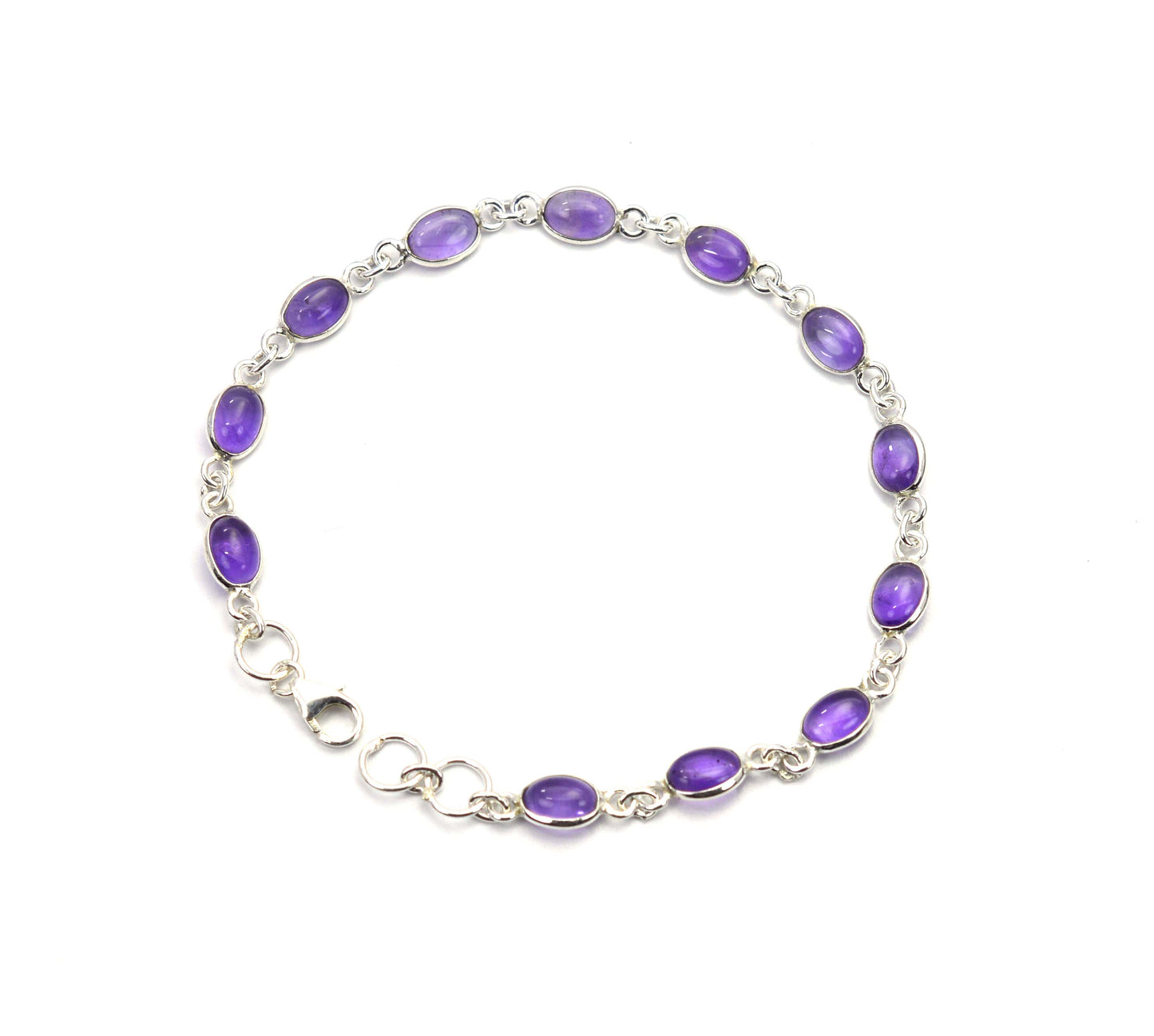 925 SOLID STERLING SILVER PURPLE AMETHYST HANDMADE BRACELET -8.1 INCH