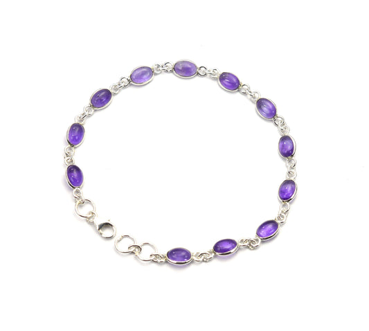 925 SOLID STERLING SILVER PURPLE AMETHYST HANDMADE BRACELET -8.1 INCH