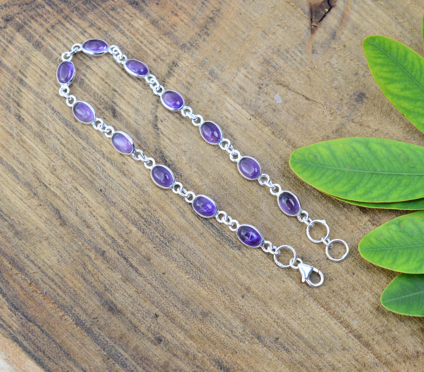 925 SOLID STERLING SILVER PURPLE AMETHYST HANDMADE BRACELET -8.1 INCH