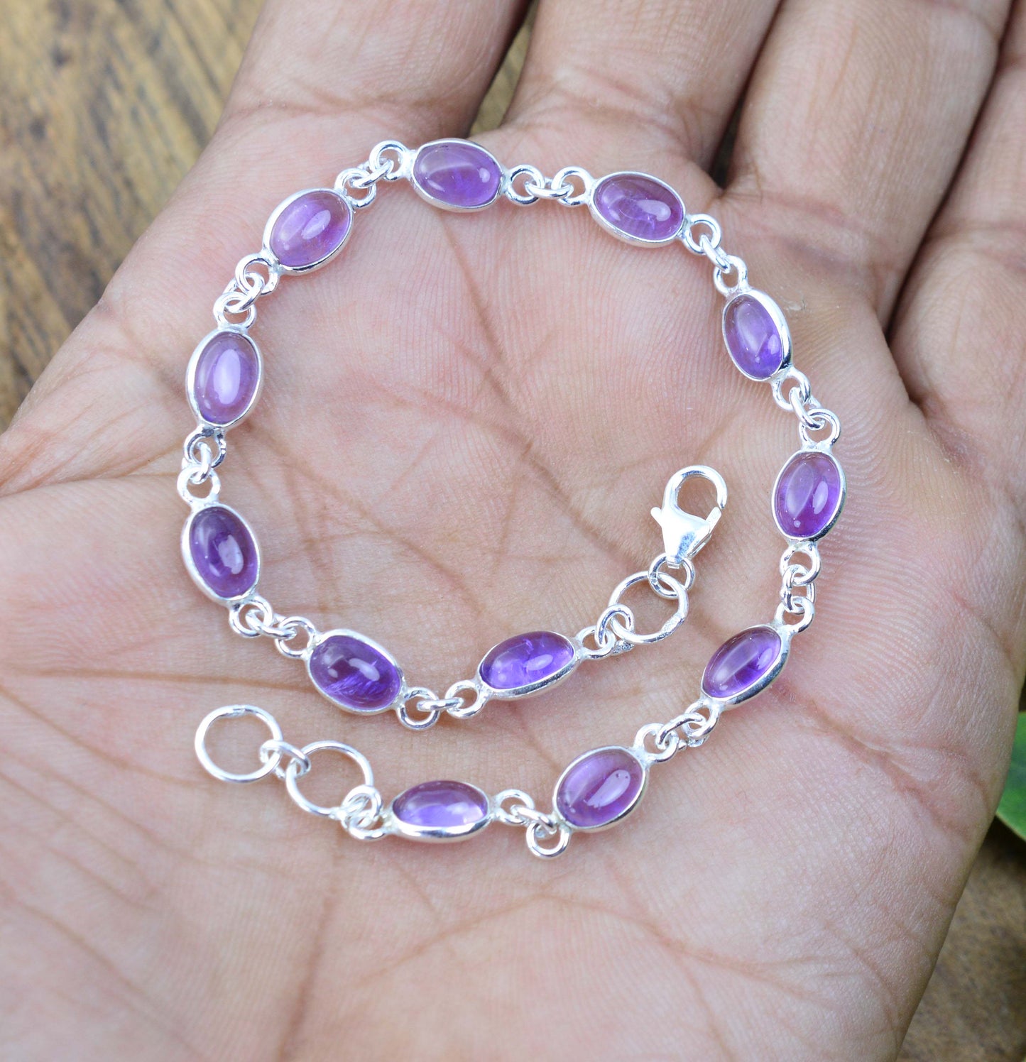 925 SOLID STERLING SILVER PURPLE AMETHYST HANDMADE BRACELET -8.1 INCH