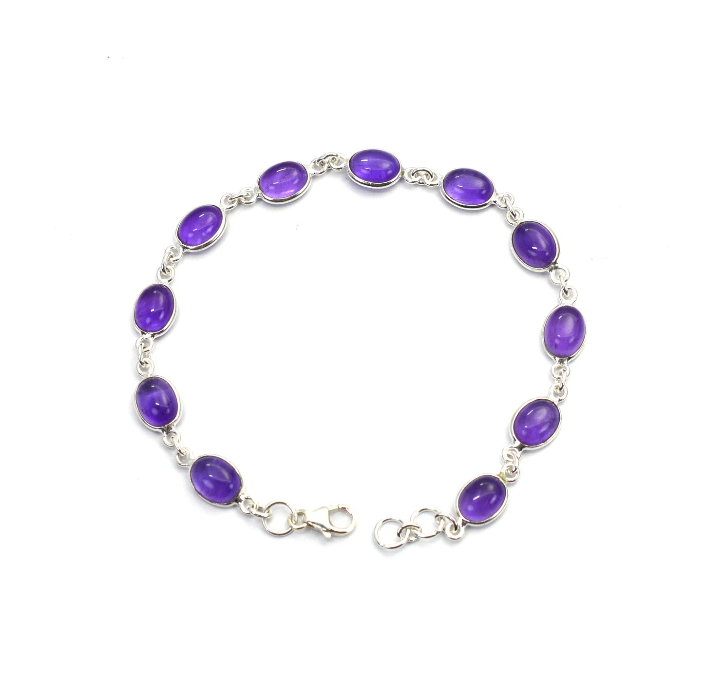 925 SOLID STERLING SILVER PURPLE AMETHYST HANDMADE BRACELET - 7.8 INCH